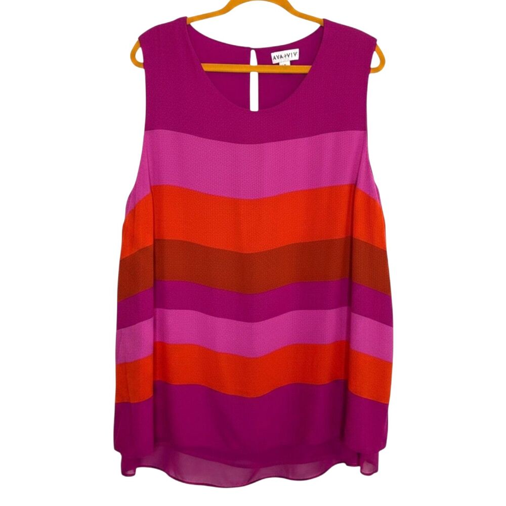 Ava & Viv Tunic Top Blouse High Low Color Block Stripe Pink Purple Orange 3X